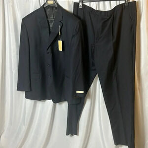 Michael Michael Kors 100% Wool Size 48 X 42W Men’s Suit Black Navy Stripped NWT
